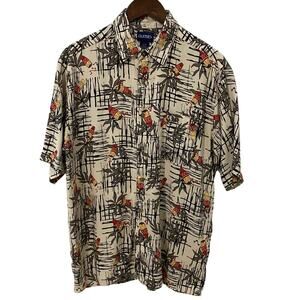 Puritan 90s Rayon Abstract Novelty Shirt Mens M Button Up Short Sleeve Retro